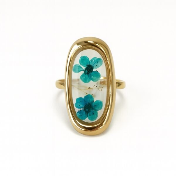 Anillo retro con flores azules