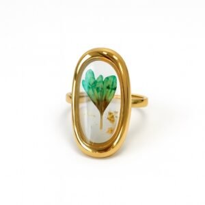Anillo retro con flor verde