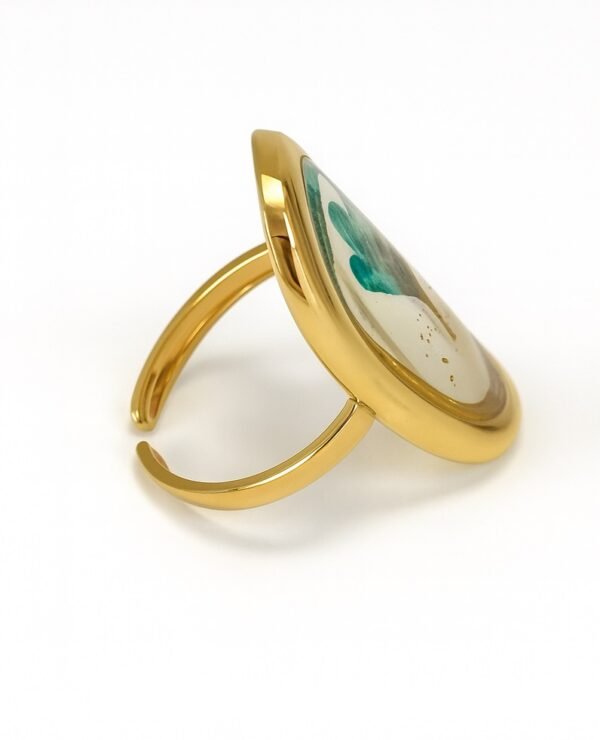 Anillo retro con flor verde