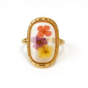 Anillo retro biselado con flores