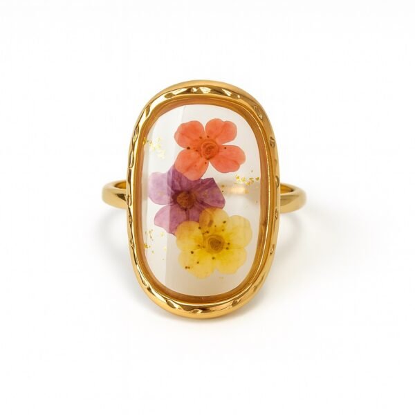 Anillo retro biselado con flores