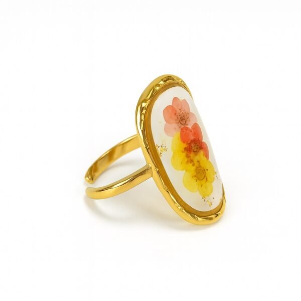 Anillo retro biselado con flores