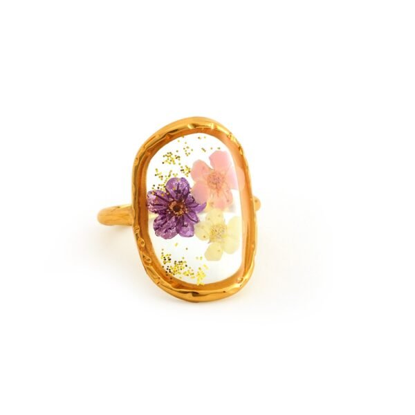 Anillo retro biselado con flores