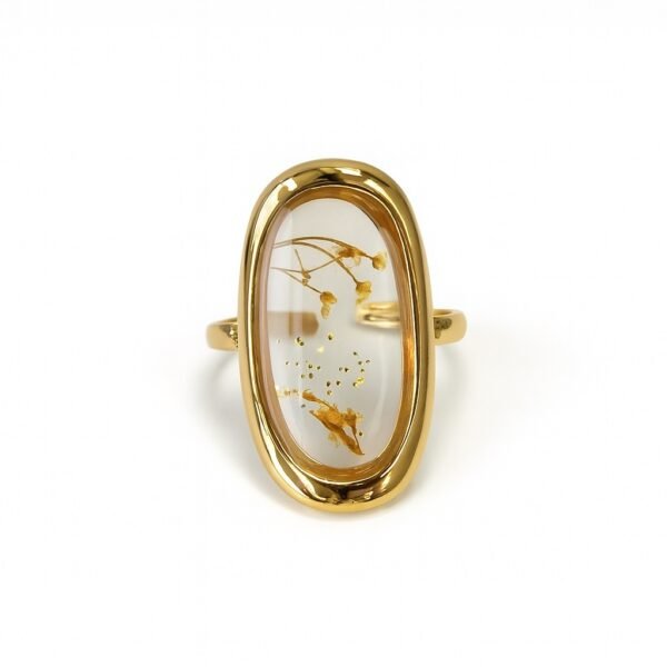 Anillo retro con flores y pétalos