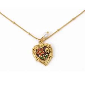 Cadena con dije de corazón y flor