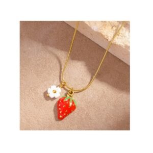 Cadena con dije de fresa y flor