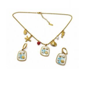 Juego de cadena y aretes estilo playa