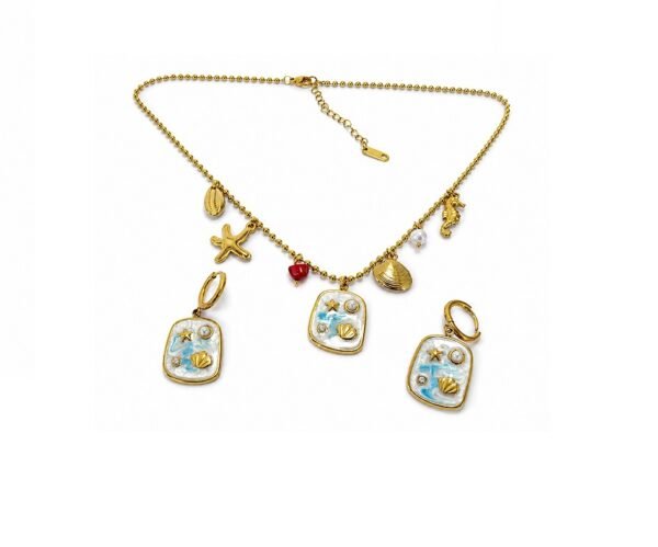 Juego de cadena y aretes estilo playa
