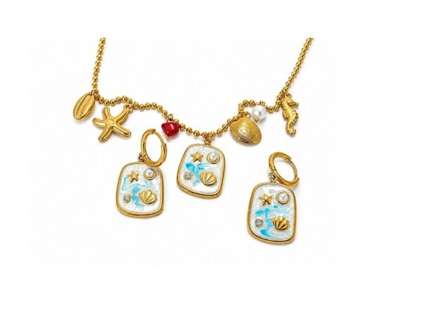 Juego de cadena y aretes estilo playa