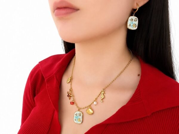 Juego de cadena y aretes estilo playa